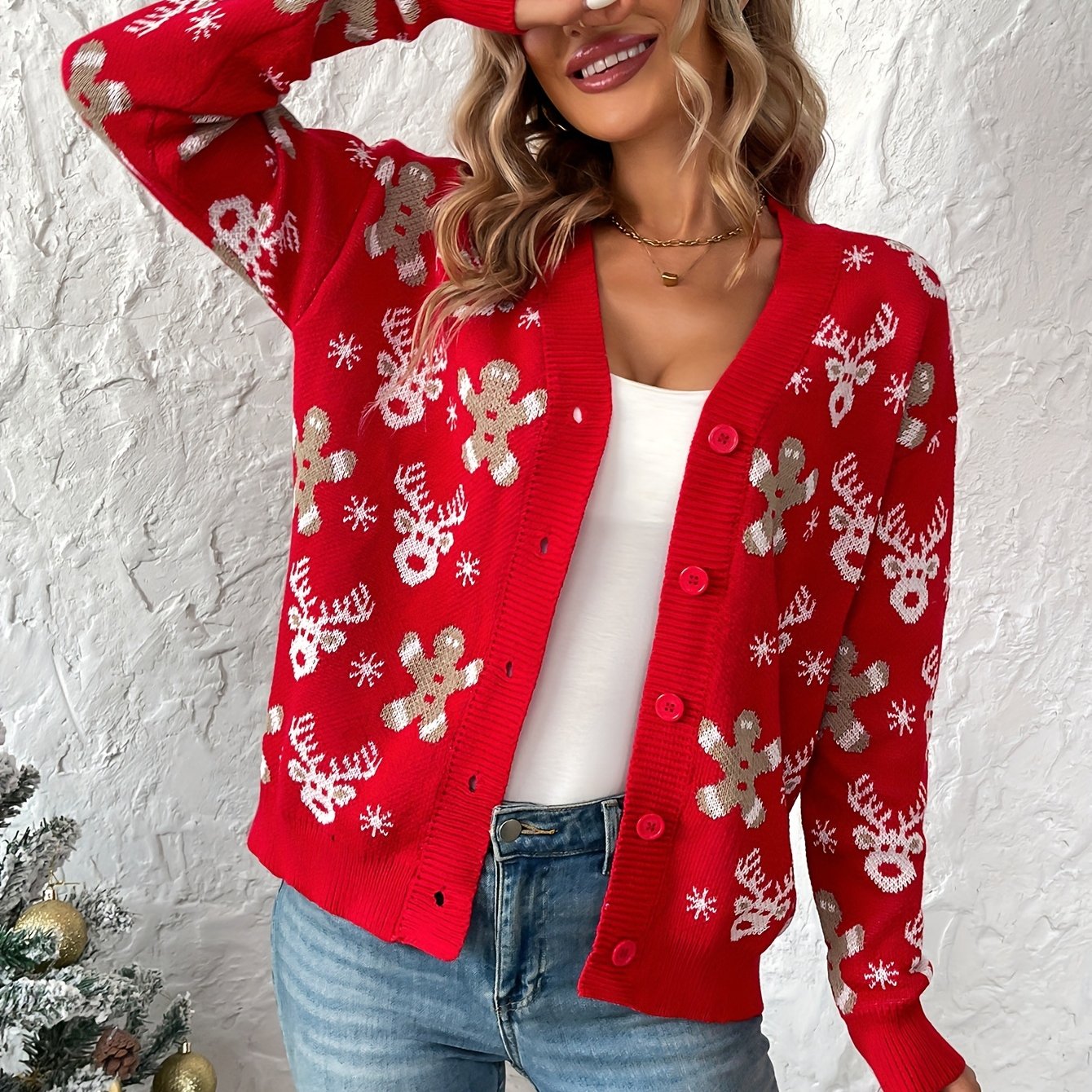 Christmas Cardigan – Knitted Christmas Cardigan with Buttons for Women-Myra Lina