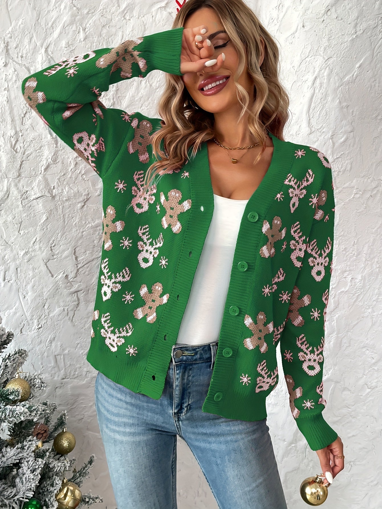 Christmas Cardigan – Knitted Christmas Cardigan with Buttons for Women-Myra Lina