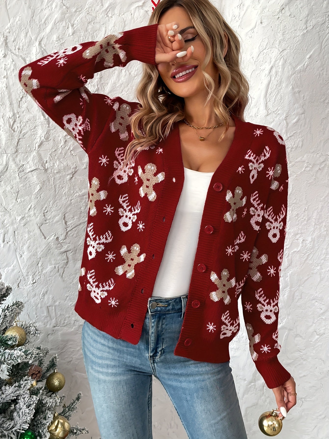 Christmas Cardigan – Knitted Christmas Cardigan with Buttons for Women-Myra Lina