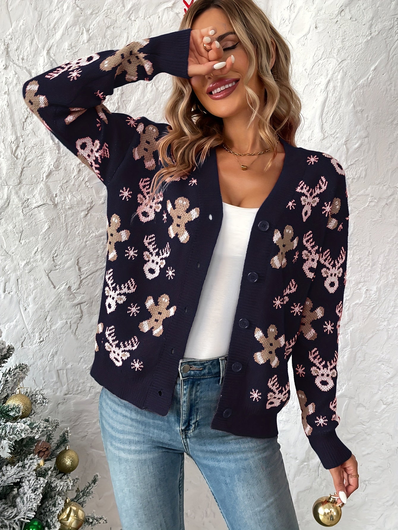 Christmas Cardigan – Knitted Christmas Cardigan with Buttons for Women-Myra Lina