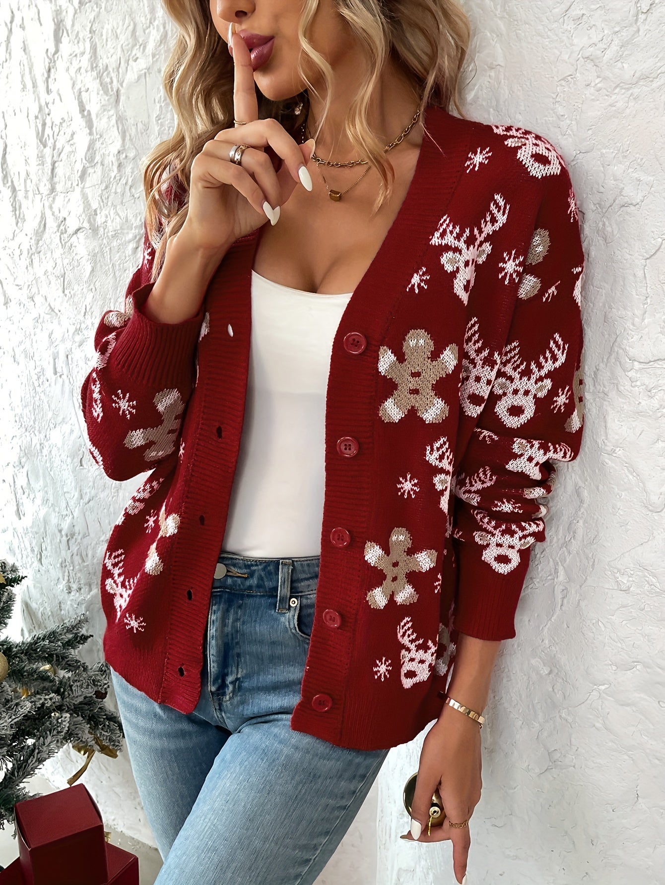 Christmas Cardigan – Knitted Christmas Cardigan with Buttons for Women-Myra Lina