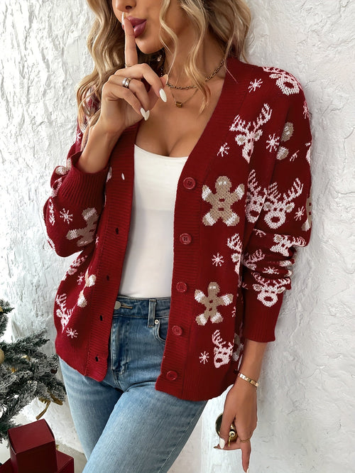 Christmas Cardigan – Knitted Christmas Cardigan with Buttons for Women-Myra Lina