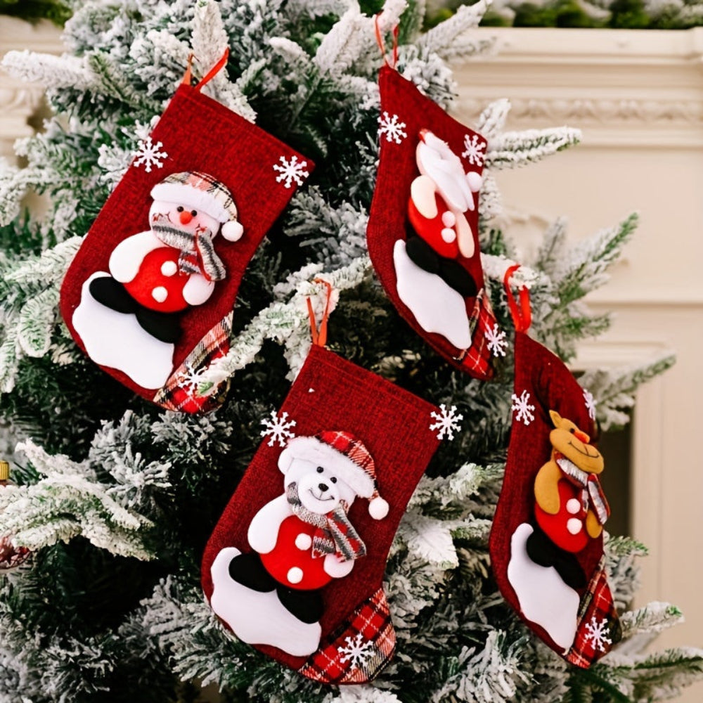Christmas Stockings – Cute Red Christmas Stockings with Cartoon Designs for Kids-Myra Lina