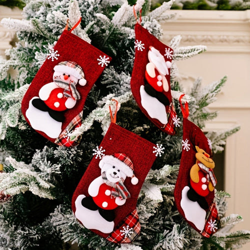Christmas Stockings – Cute Red Christmas Stockings with Cartoon Designs for Kids-Myra Lina