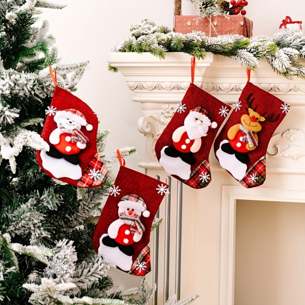 Christmas Stockings – Cute Red Christmas Stockings with Cartoon Designs for Kids-Myra Lina
