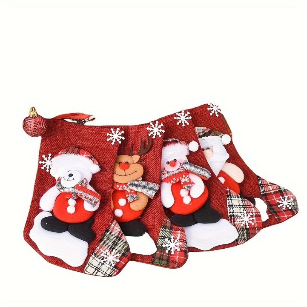Christmas Stockings – Cute Red Christmas Stockings with Cartoon Designs for Kids-Myra Lina