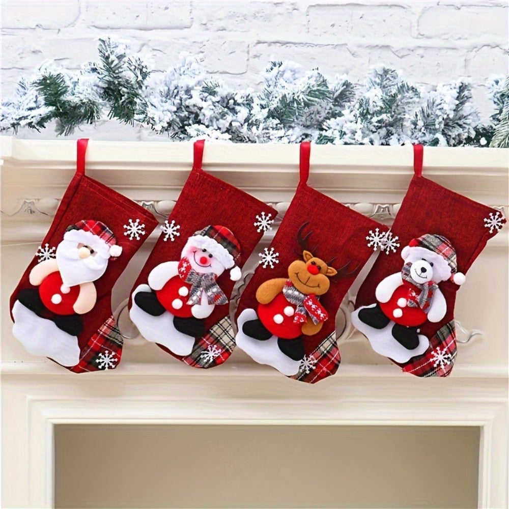 Christmas Stockings – Cute Red Christmas Stockings with Cartoon Designs for Kids-Myra Lina
