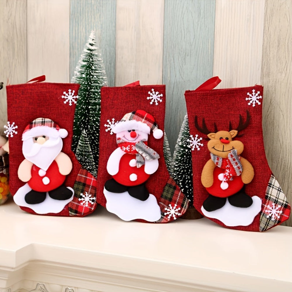 Christmas Stockings – Cute Red Christmas Stockings with Cartoon Designs for Kids-Myra Lina
