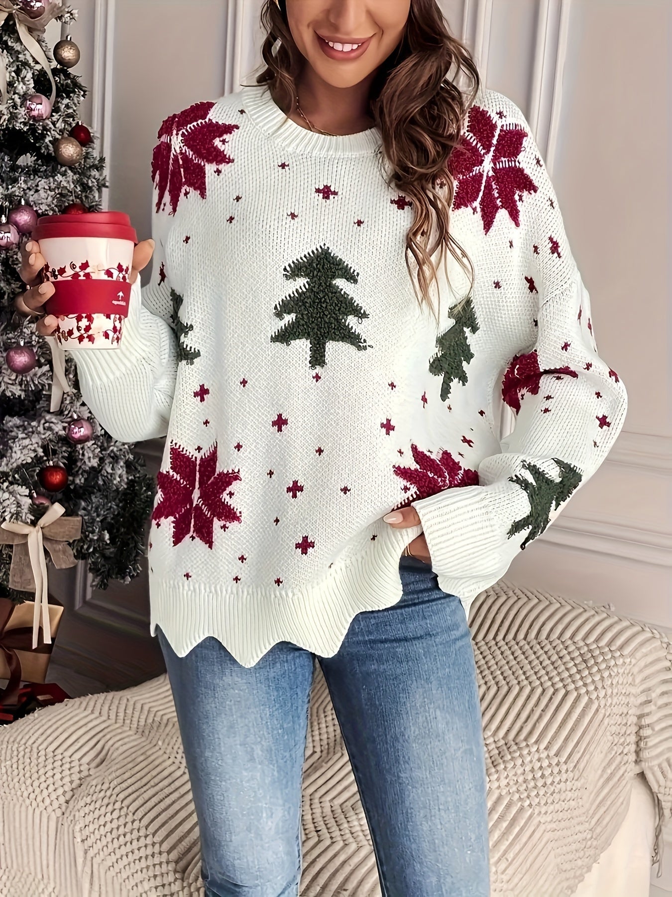 Christmas Sweater – Oversized Knitted Christmas Jumper for Women-Myra Lina