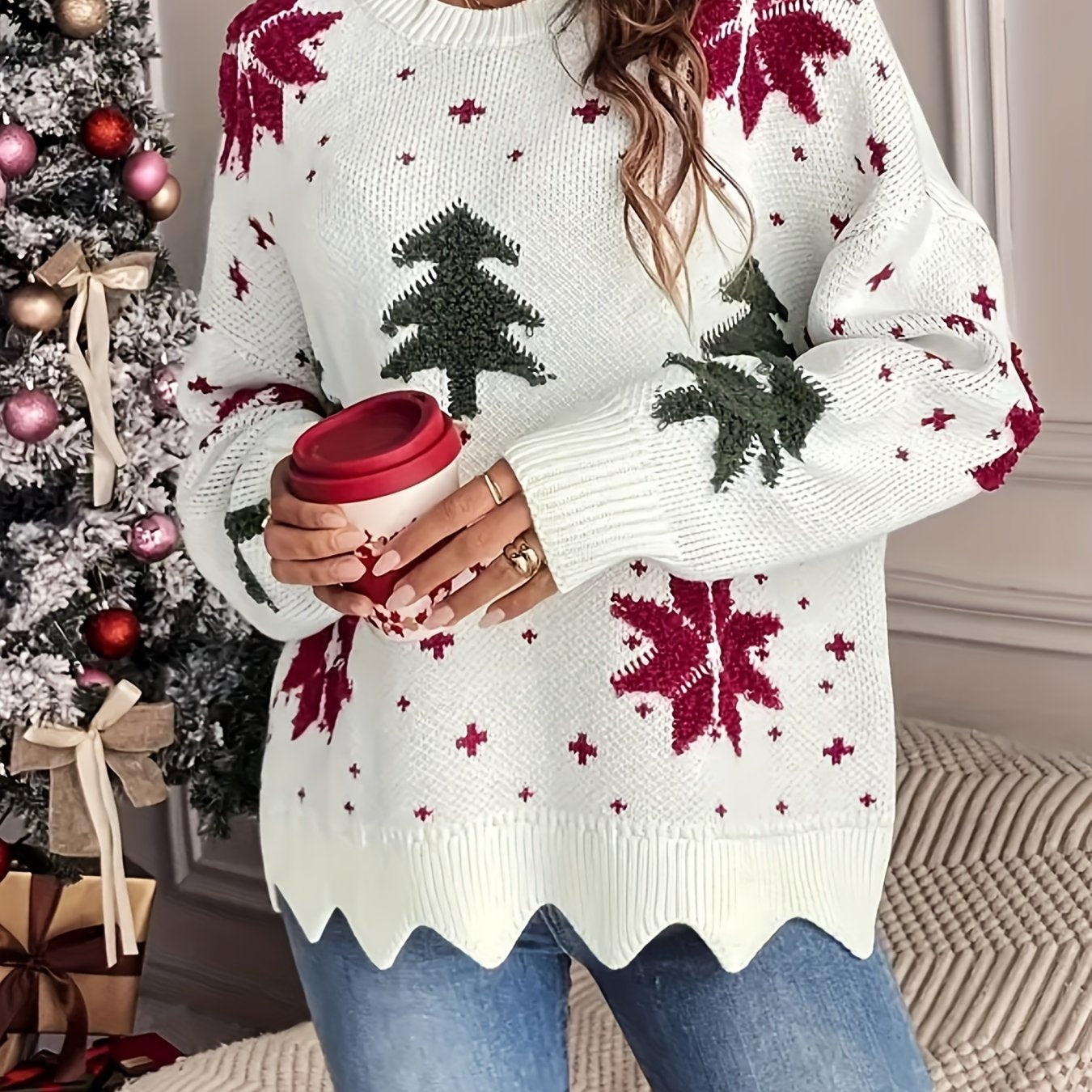 Christmas Sweater – Oversized Knitted Christmas Jumper for Women-Myra Lina