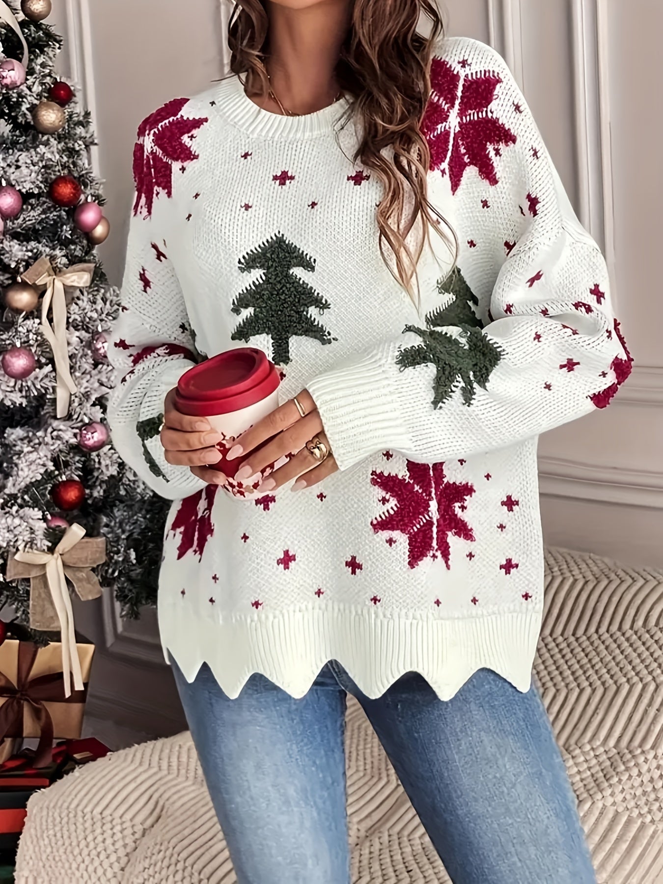 Christmas Sweater – Oversized Knitted Christmas Jumper for Women-Myra Lina