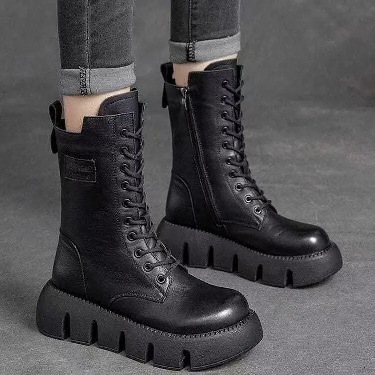 Chunky Boots – Lace-Up – Platform – Ankle Boots – Women's Boots-Myra Lina