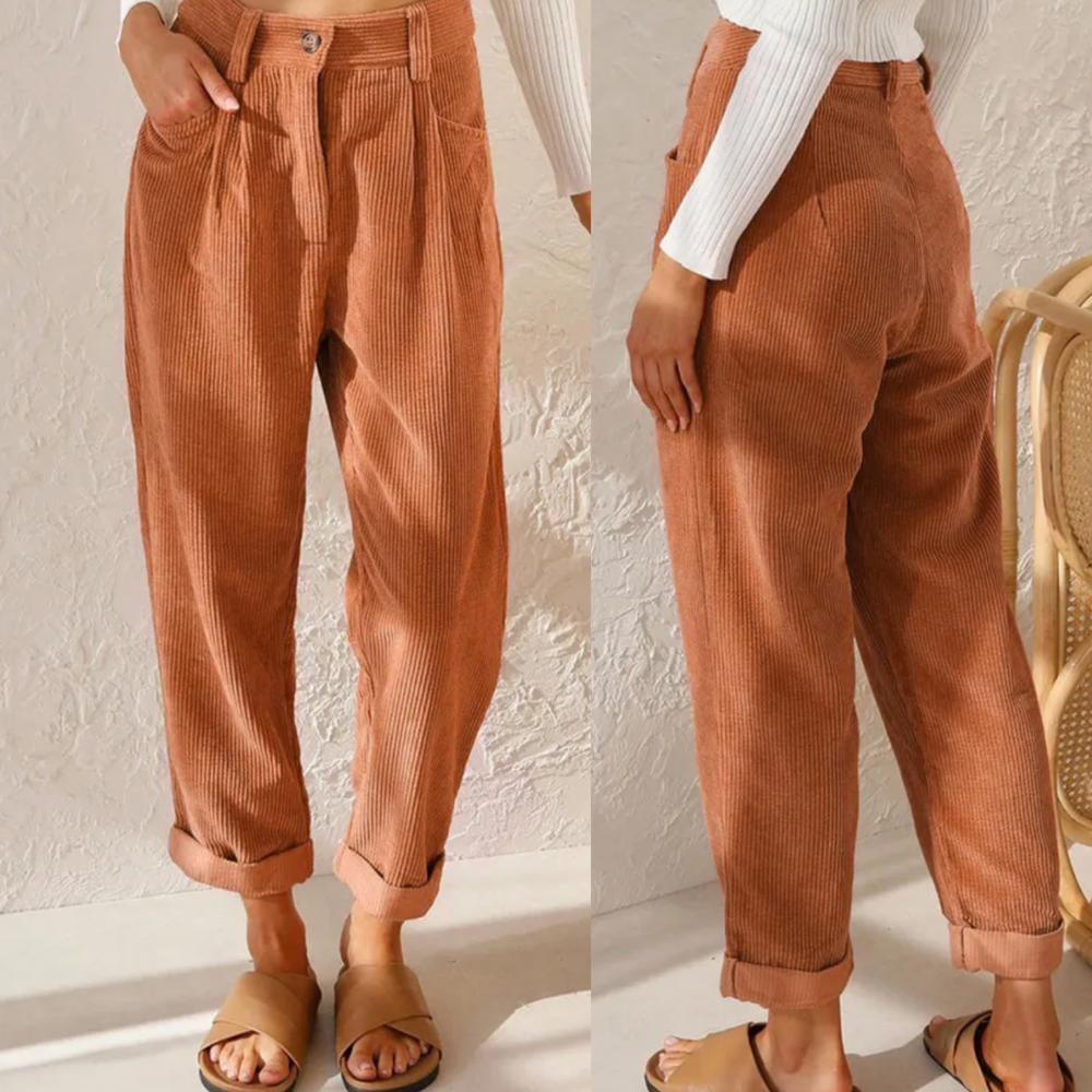 Cord Pants | Corduroy | High Waist | Baggy Pants | Women's Pants-Myra Lina