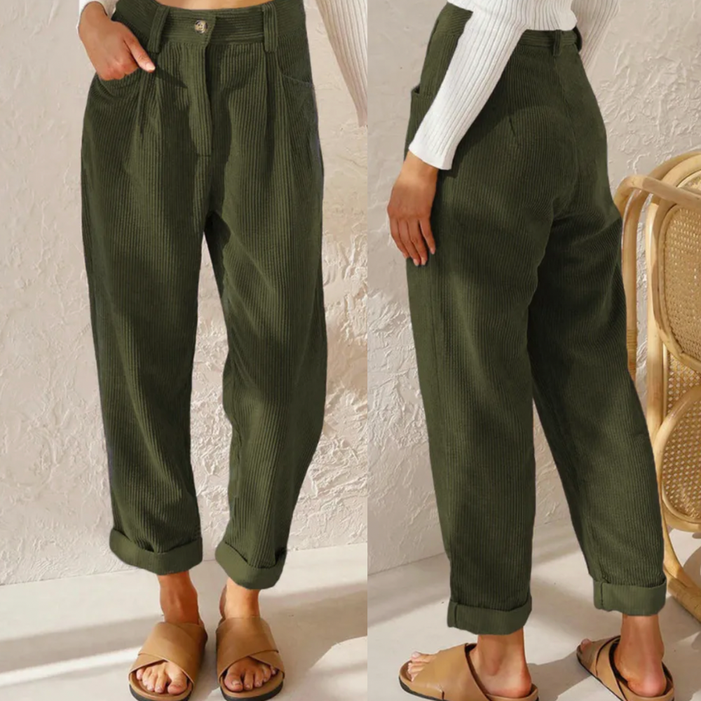 Cord Pants | Corduroy | High Waist | Baggy Pants | Women's Pants-Myra Lina