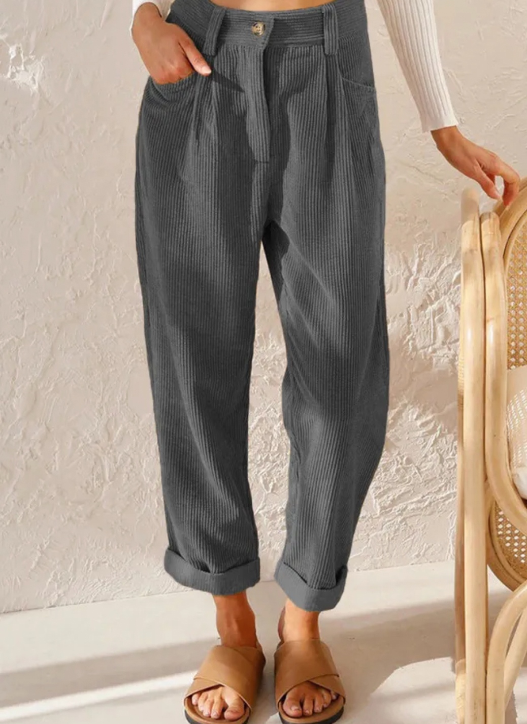 Cord Pants | Corduroy | High Waist | Baggy Pants | Women's Pants-Myra Lina