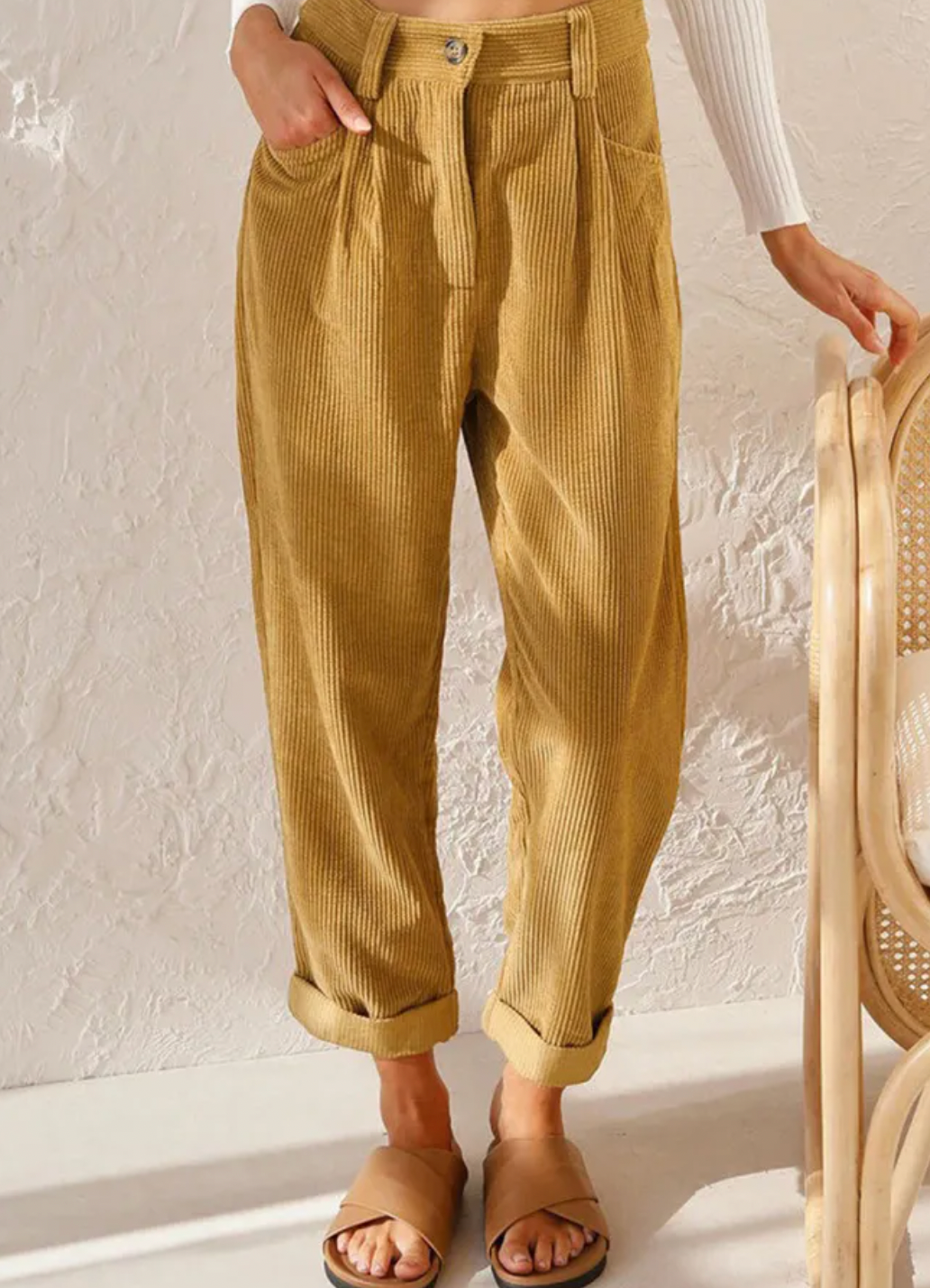 Cord Pants | Corduroy | High Waist | Baggy Pants | Women's Pants-Myra Lina