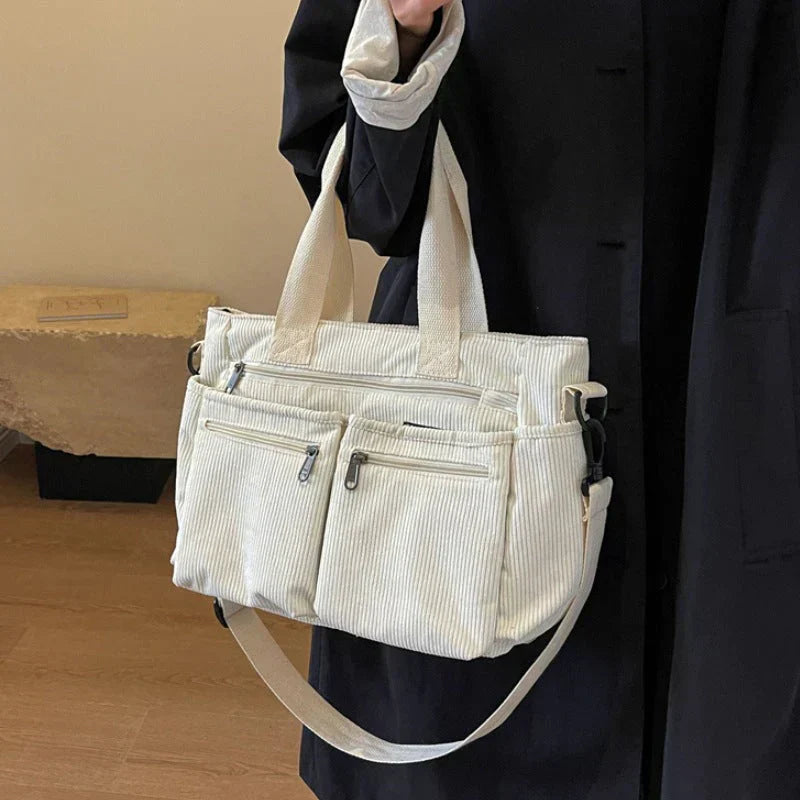 Corduroy Bag – Multi-Pocket Shoulder Bag for Women with Long Strap-Myra Lina