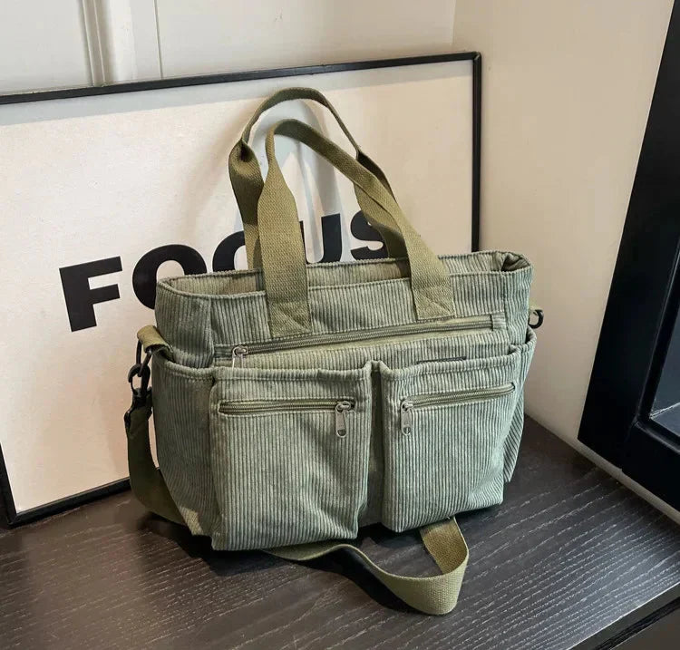 Corduroy Bag – Multi-Pocket Shoulder Bag for Women with Long Strap-Myra Lina