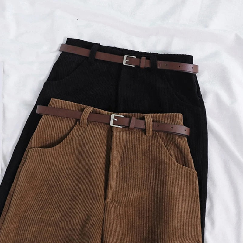 Corduroy Pants – Loose-Fit High-Waisted Baggy Pants for Women-Myra Lina