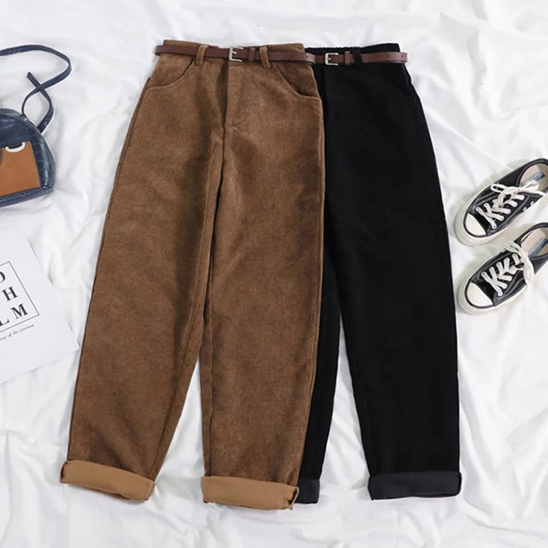 Corduroy Pants – Loose-Fit High-Waisted Baggy Pants for Women-Myra Lina