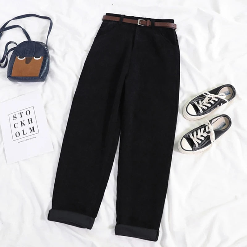 Corduroy Pants – Loose-Fit High-Waisted Baggy Pants for Women-Myra Lina