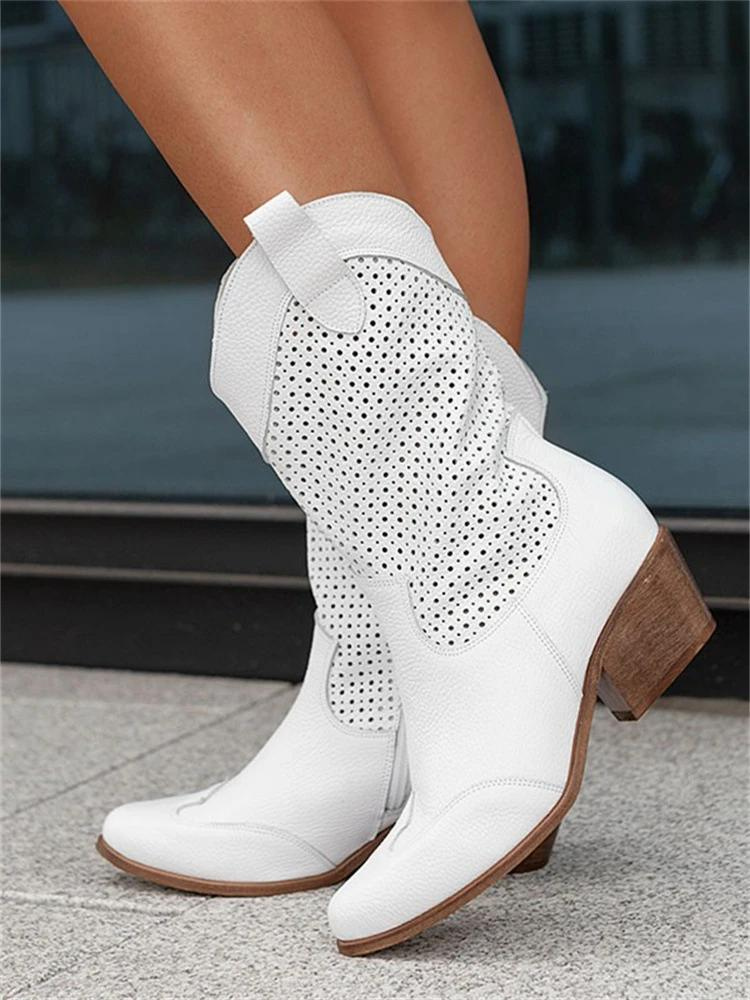 Cowboy Boots | Mid Calf | Block Heel | Cowgirl Boots | Women's Boots-Myra Lina
