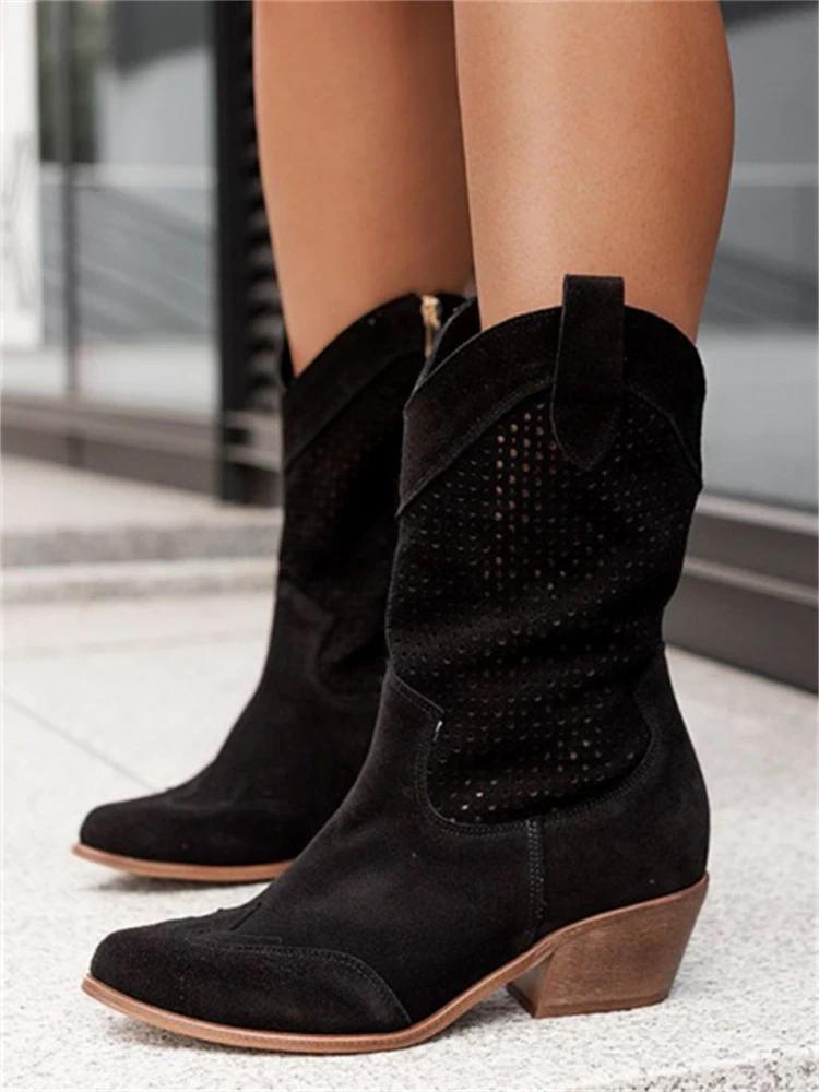 Cowboy Boots | Mid Calf | Block Heel | Cowgirl Boots | Women's Boots-Myra Lina