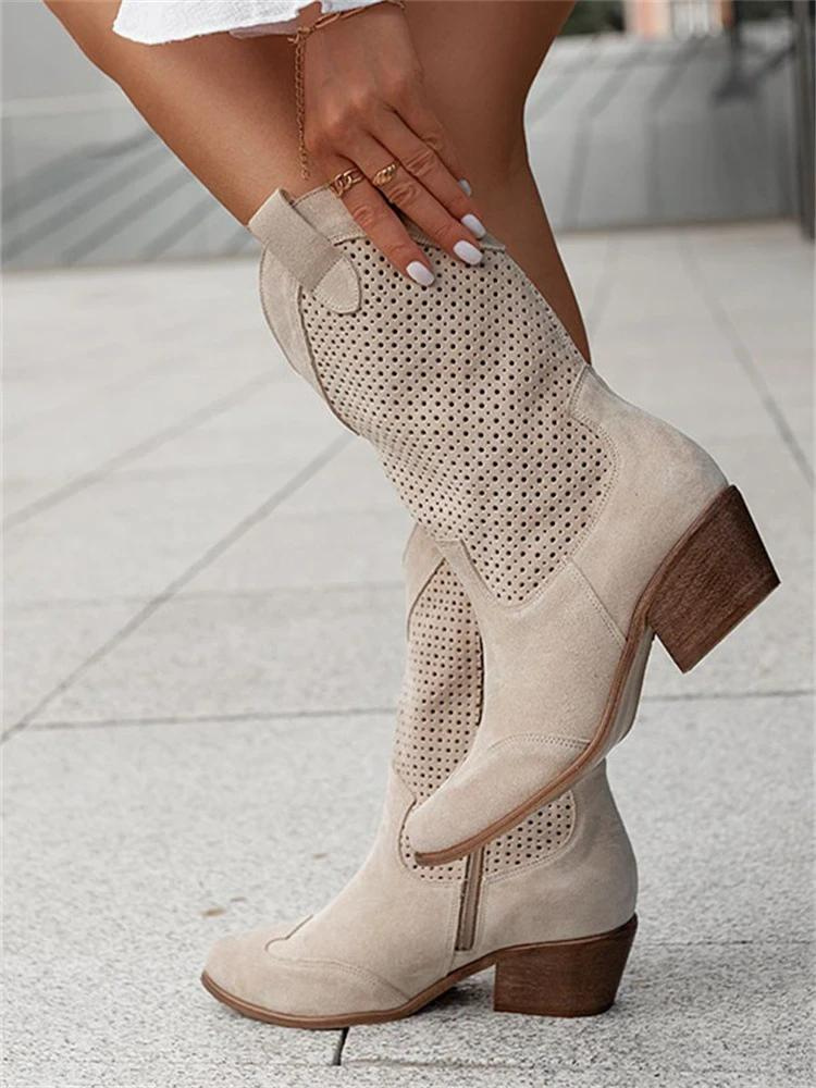 Cowboy Boots | Mid Calf | Block Heel | Cowgirl Boots | Women's Boots-Myra Lina