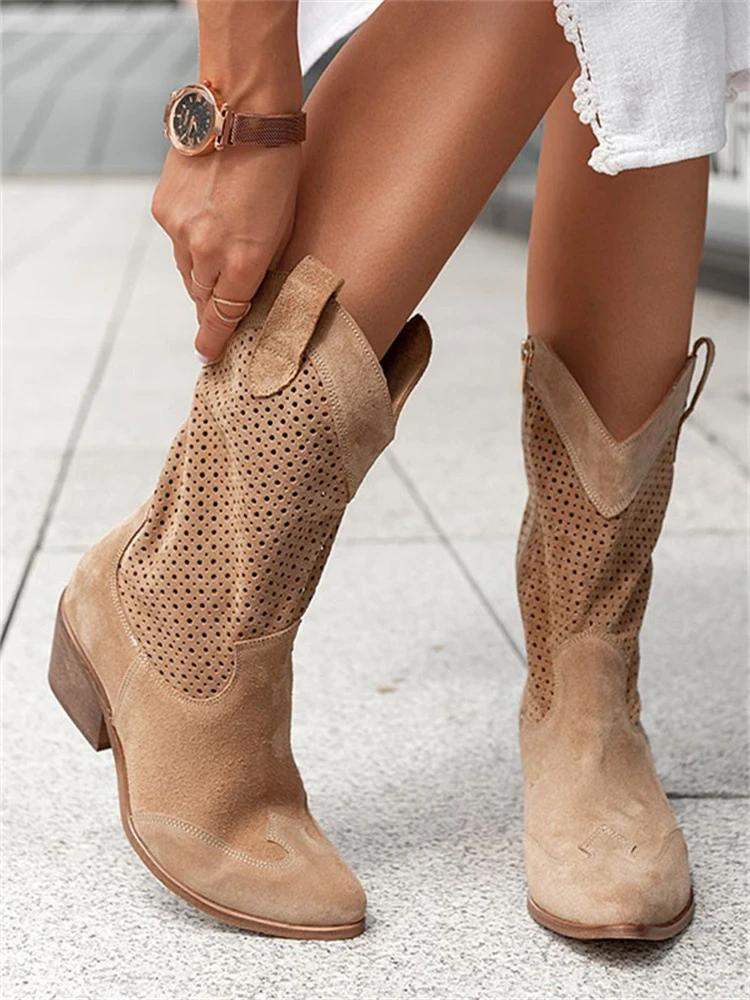 Cowboy Boots | Mid Calf | Block Heel | Cowgirl Boots | Women's Boots-Myra Lina