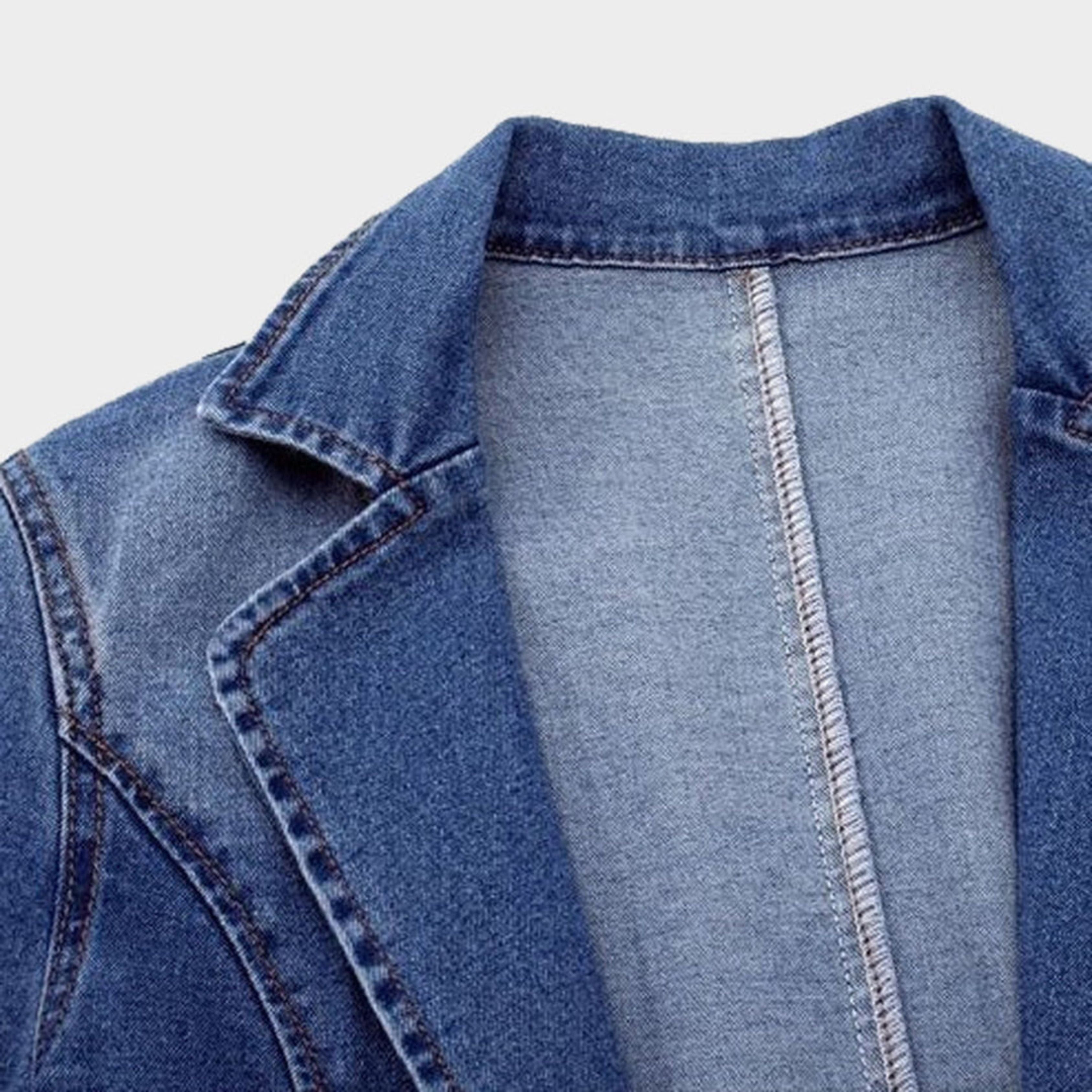 Denim Blazer – Casual Loose Fit Single-Breasted Denim Blazer Jacket for Women-Myra Lina