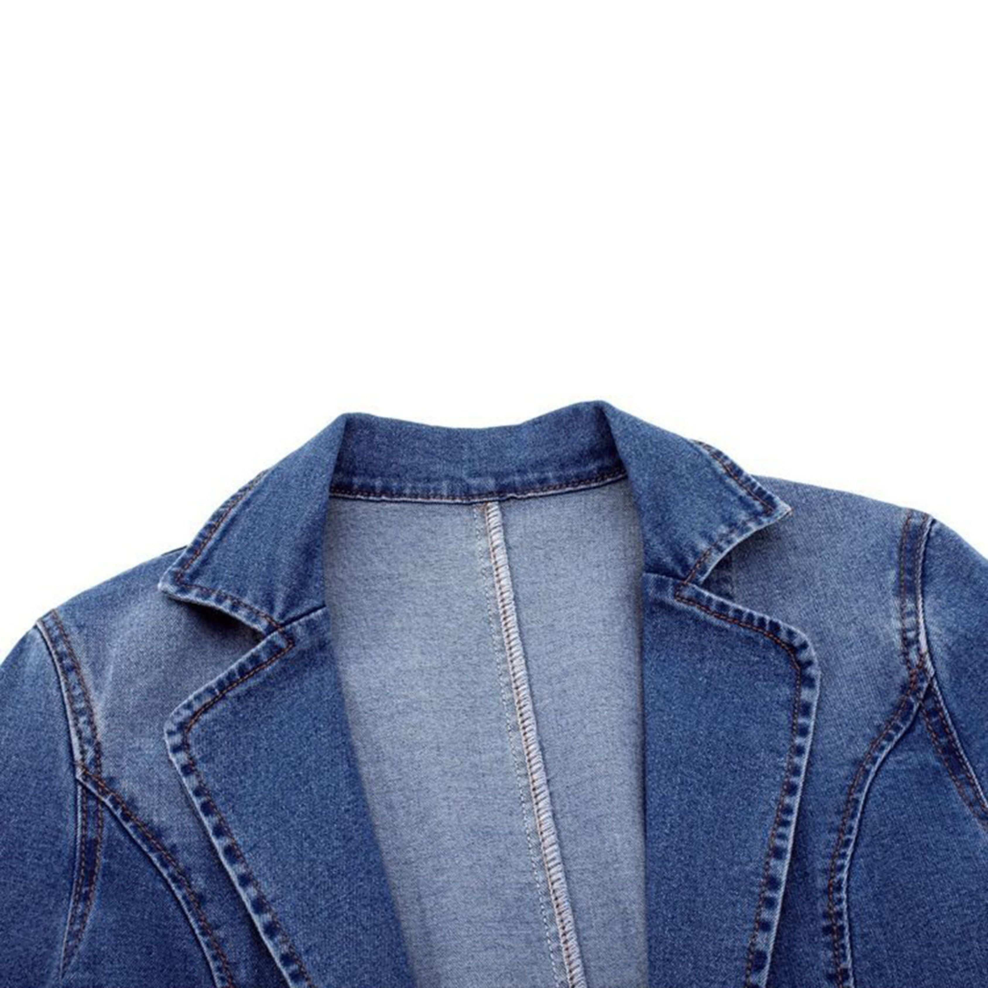 Denim Blazer – Casual Loose Fit Single-Breasted Denim Blazer Jacket for Women-Myra Lina