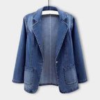 Denim Blazer – Casual Loose Fit Single-Breasted Denim Blazer Jacket for Women-Myra Lina