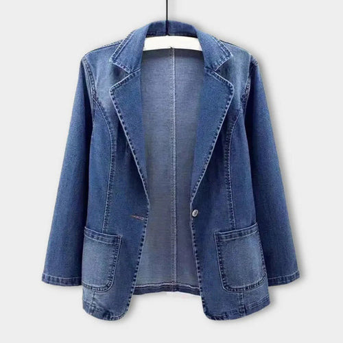Denim Blazer – Casual Loose Fit Single-Breasted Denim Blazer Jacket for Women-Myra Lina