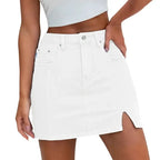Denim Skirt | High Waisted Mini | Side Slit | Built In Shorts-Myra Lina