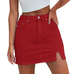 Denim Skirt | High Waisted Mini | Side Slit | Built In Shorts-Myra Lina