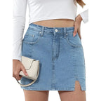 Denim Skirt | High Waisted Mini | Side Slit | Built In Shorts-Myra Lina