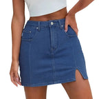 Denim Skirt | High Waisted Mini | Side Slit | Built In Shorts-Myra Lina