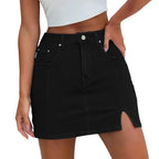 Denim Skirt | High Waisted Mini | Side Slit | Built In Shorts-Myra Lina