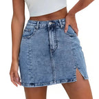Denim Skirt | High Waisted Mini | Side Slit | Built In Shorts-Myra Lina