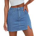 Denim Skirt | High Waisted Mini | Side Slit | Built In Shorts-Myra Lina
