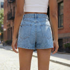 Denim Skort | Asymmetric Wrap Mini Skirt | High Waist | Pockets-Myra Lina