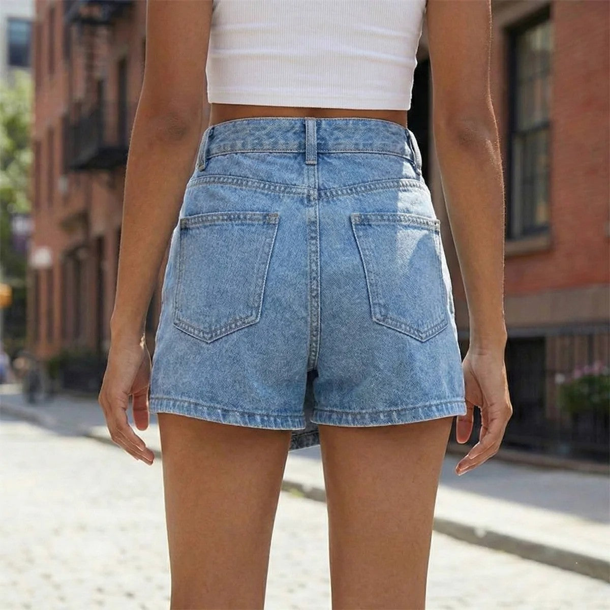 Denim Skort | Asymmetric Wrap Mini Skirt | High Waist | Pockets-Myra Lina