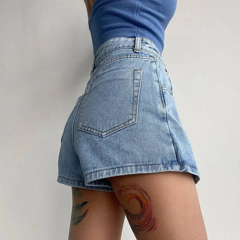 Denim Skort | Asymmetric Wrap Mini Skirt | High Waist | Pockets-Myra Lina