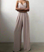 Elegant Jumpsuit | Sleeveless | Spaghetti Straps | Wide Leg Jumpsuit | Women's Jumpsuit-Myra Lina