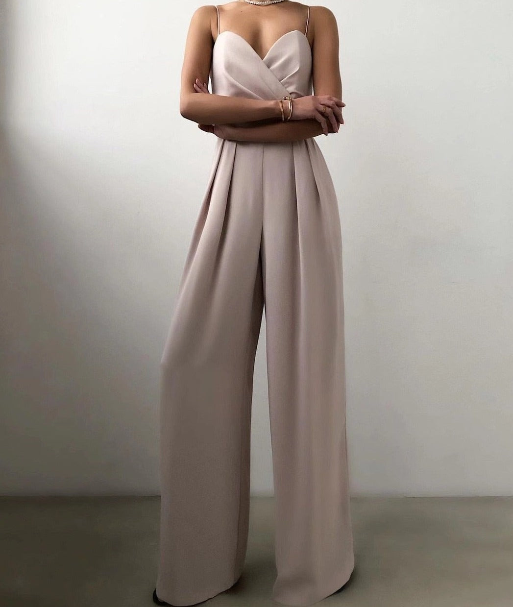 Elegant Jumpsuit | Sleeveless | Spaghetti Straps | Wide Leg Jumpsuit | Women's Jumpsuit-Myra Lina