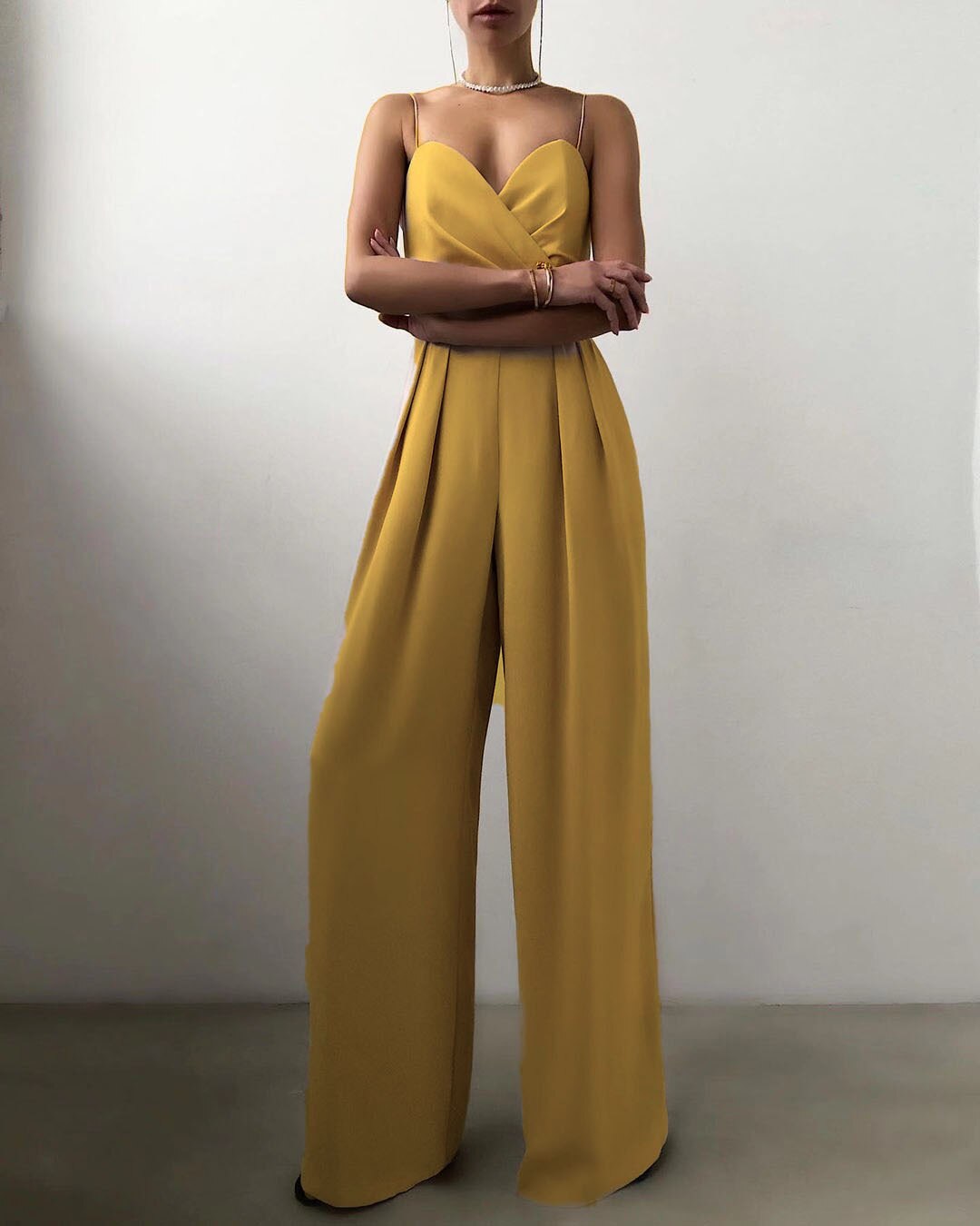 Elegant Jumpsuit | Sleeveless | Spaghetti Straps | Wide Leg Jumpsuit | Women's Jumpsuit-Myra Lina