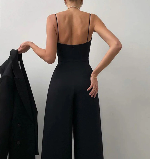 Elegant Jumpsuit | Sleeveless | Spaghetti Straps | Wide Leg Jumpsuit | Women's Jumpsuit-Myra Lina