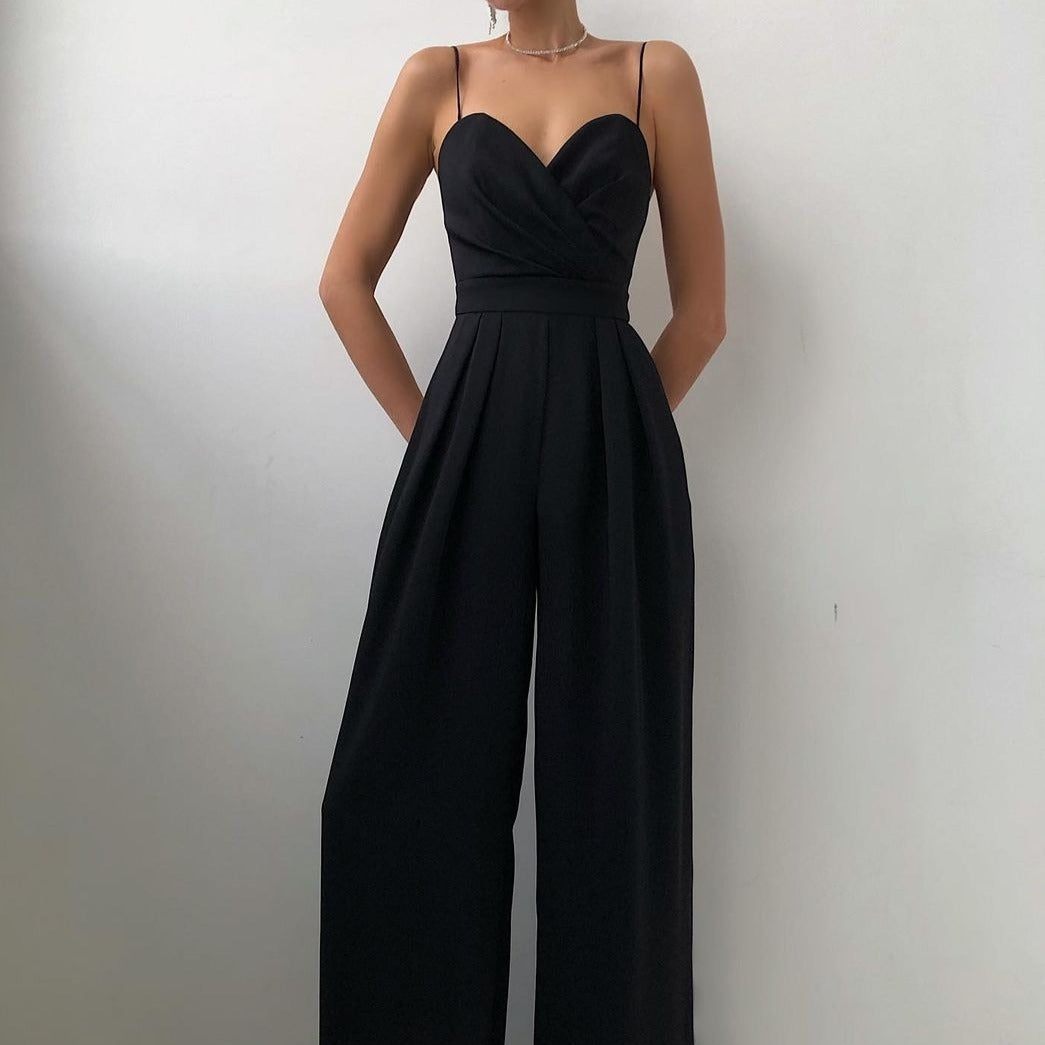 Elegant Jumpsuit | Sleeveless | Spaghetti Straps | Wide Leg Jumpsuit | Women's Jumpsuit-Myra Lina