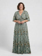 Embroidered Cotton Maxi Dress | V Neck-Myra Lina
