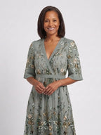 Embroidered Cotton Maxi Dress | V Neck-Myra Lina